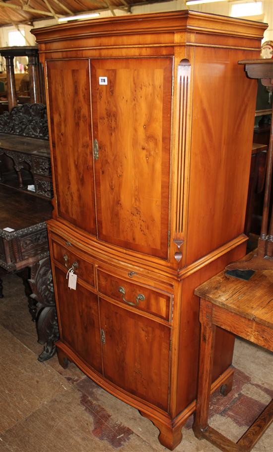 Yew wood bow front drinks cabinet
